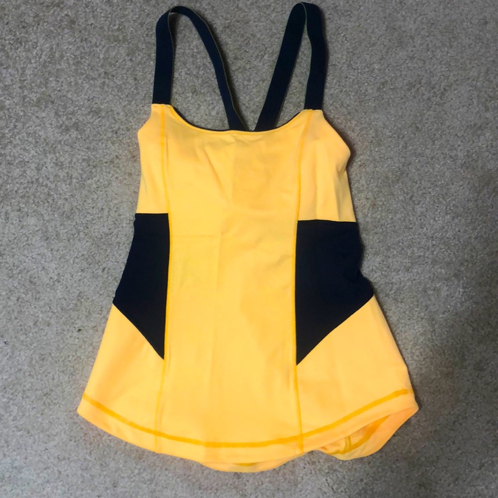 Lululemon tank top with built in sports bra. Size 6. Yellow with navy blue.